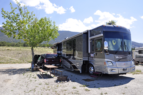 the RV of the two RV Gypsies at Great Sand Dunes Oasis RV campground